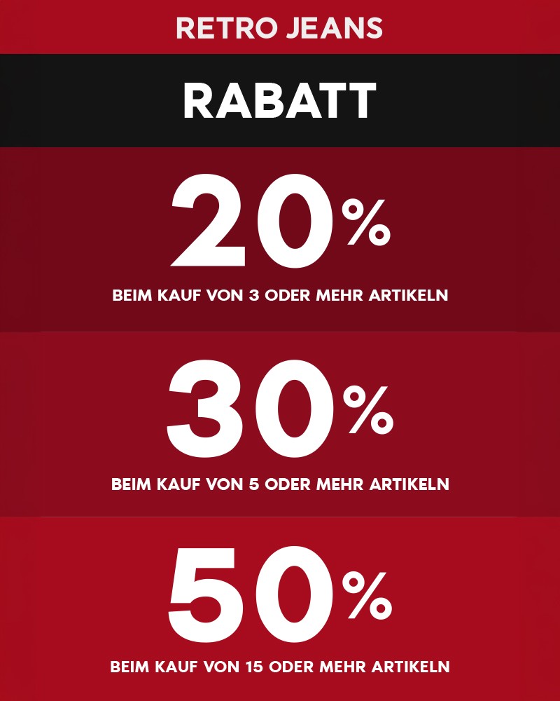 MENGENRABATT BEI RETRO JEANS – BIS ZU -50 %
